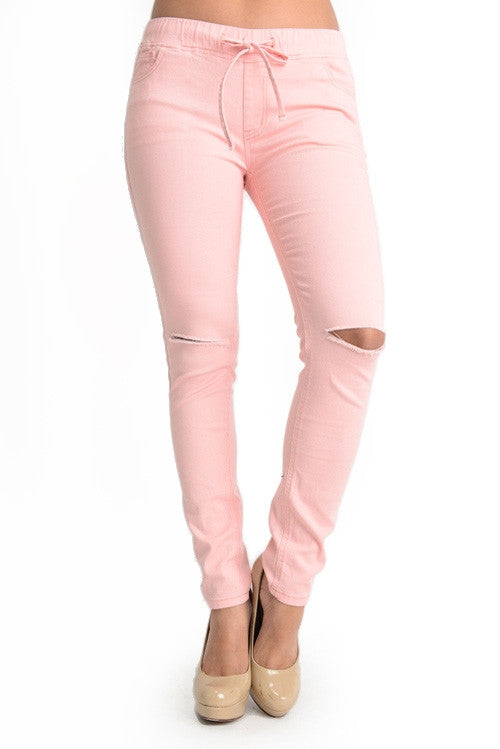 Women's Solid Ripped Skinny Jogger Pants