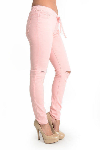 Women's Solid Ripped Skinny Jogger Pants