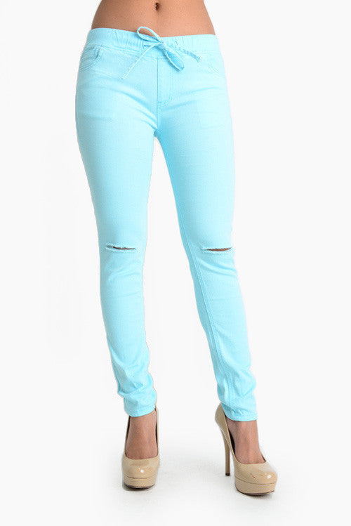 Women's Solid Ripped Skinny Jogger Pants