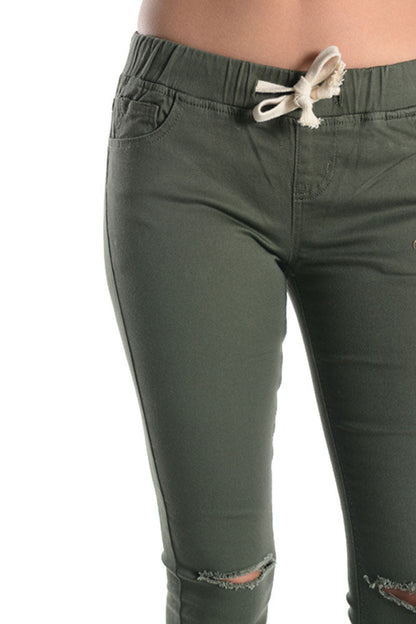Women's Solid Ripped Skinny Jogger Pants
