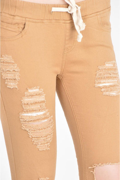 Women's Solid Torn Skinny Jogger Pants
