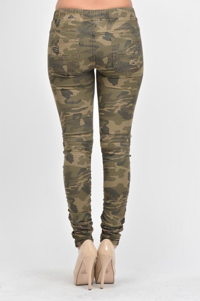 Women's Biker Style Ripped Zip Rider Jogger Pants