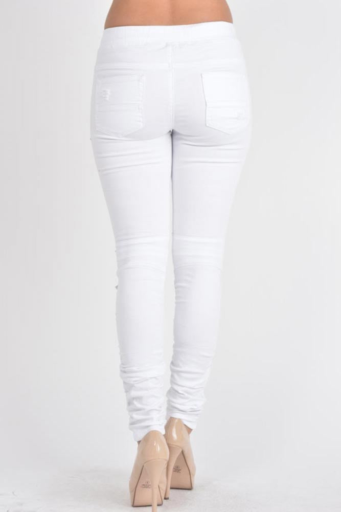 Women's Biker Style Ripped Zip Rider Jogger Pants