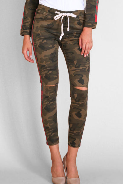 Women's Destroyed Side Striped Band Joggers