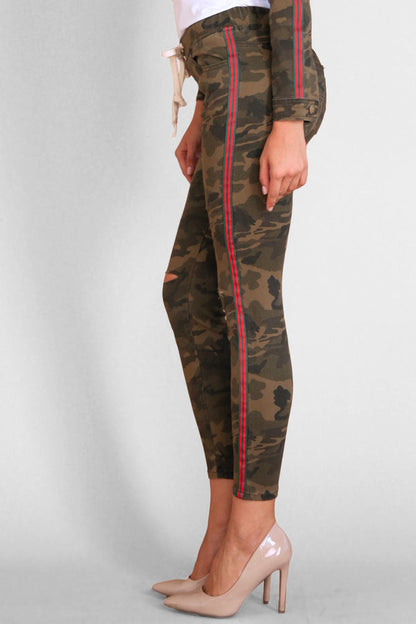 Women's Destroyed Side Striped Band Joggers