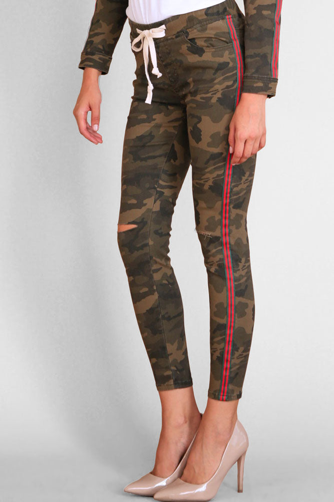 Women's Destroyed Side Striped Band Joggers