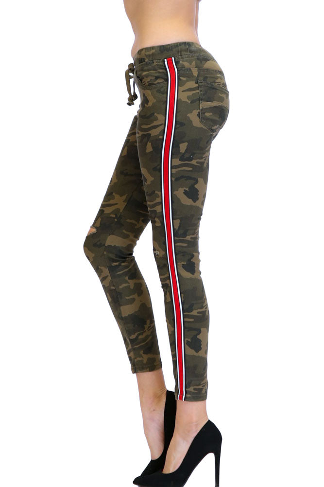 Women's Destroyed Side Striped Band Joggers