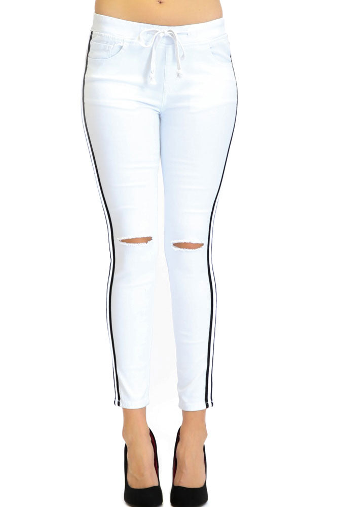Women's Destroyed Side Striped Band Joggers