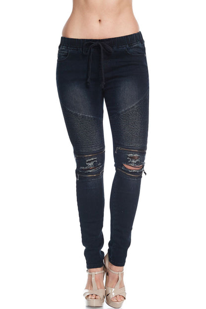 Women's Premium Moto Ripped Skinny Denim Joggers