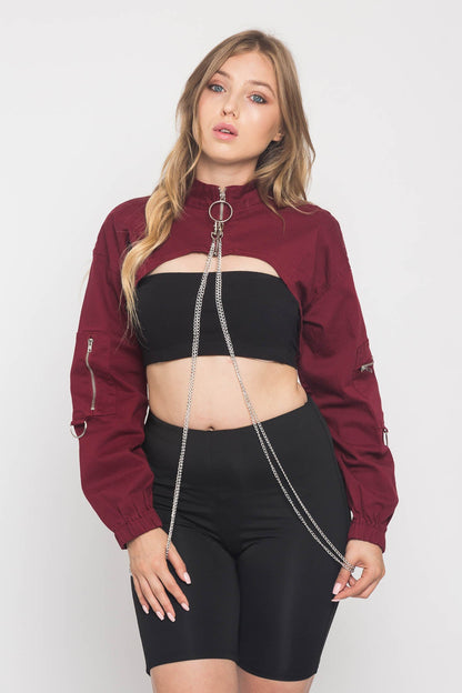 Cropped Shirt Jacket with Chains