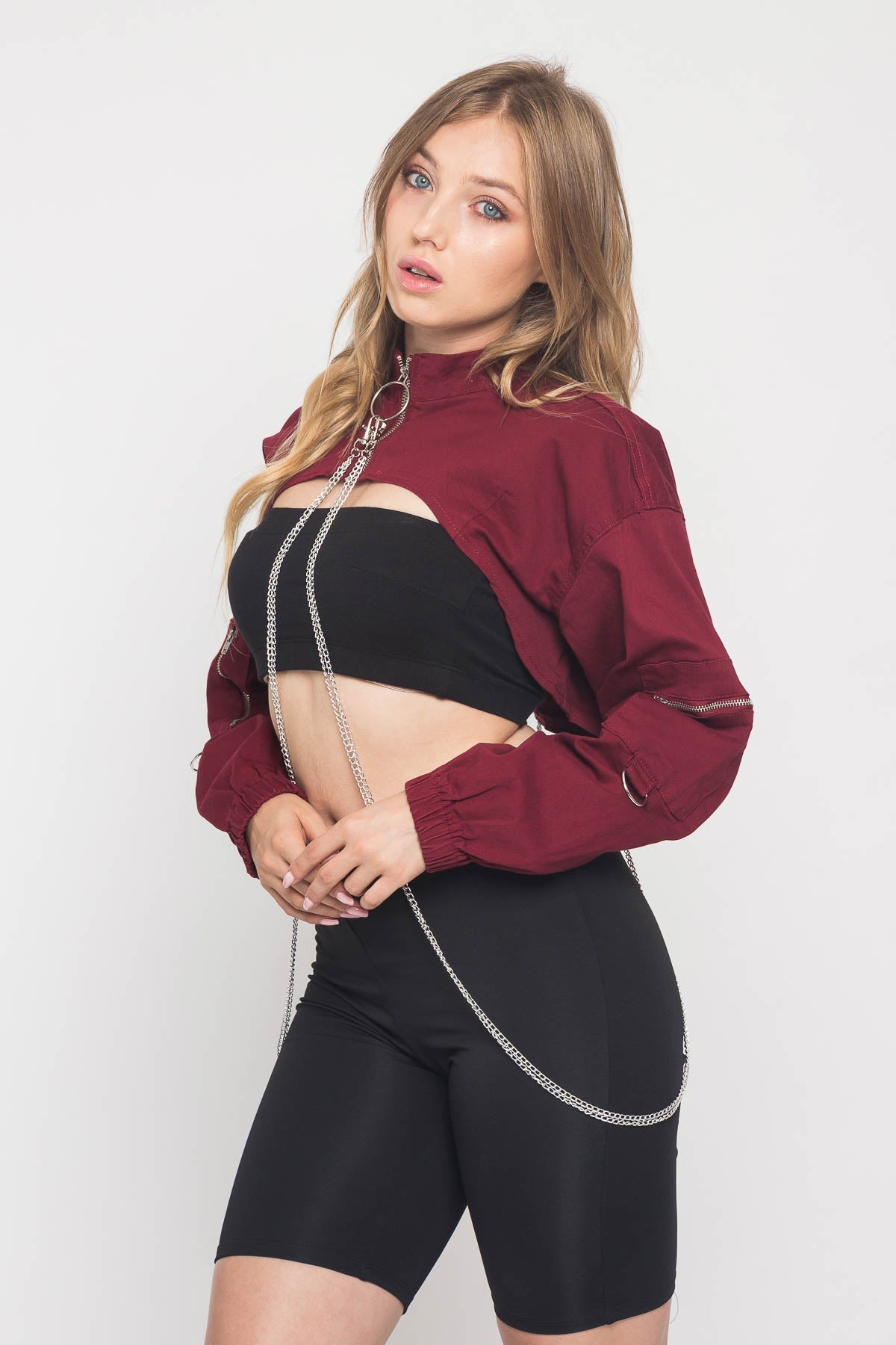 Cropped Shirt Jacket with Chains