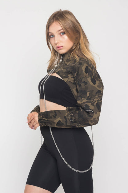 Cropped Shirt Jacket with Chains