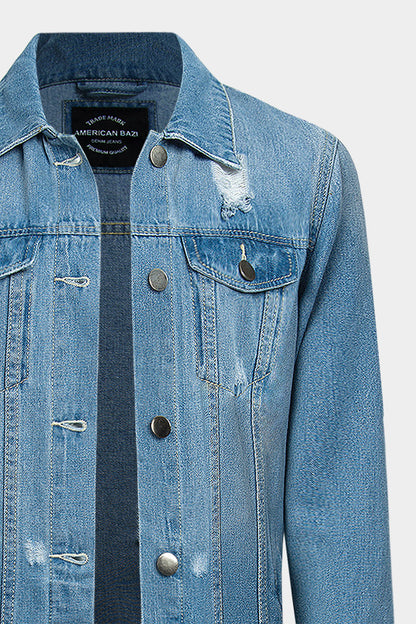 Super Long Distressed Denim Jean Jacket
