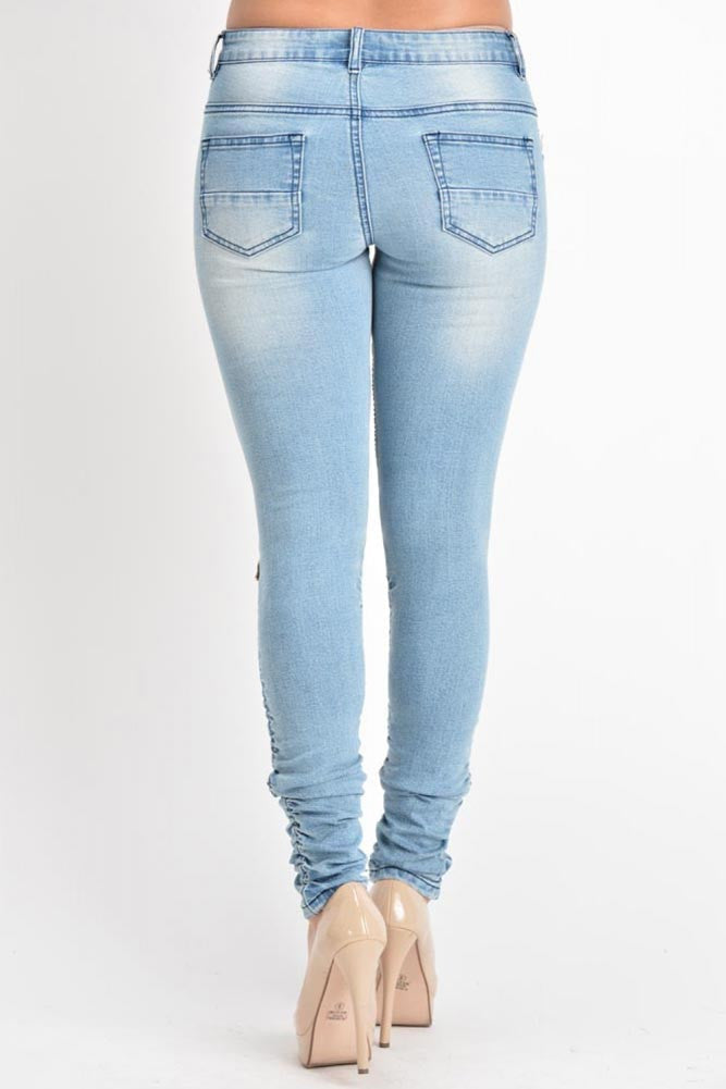 Women's Biker Style Ripped Zip Rider Jeans