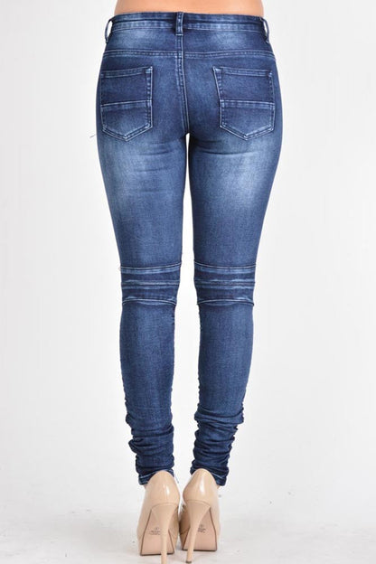 Women's Biker Style Ripped Zip Rider Jeans