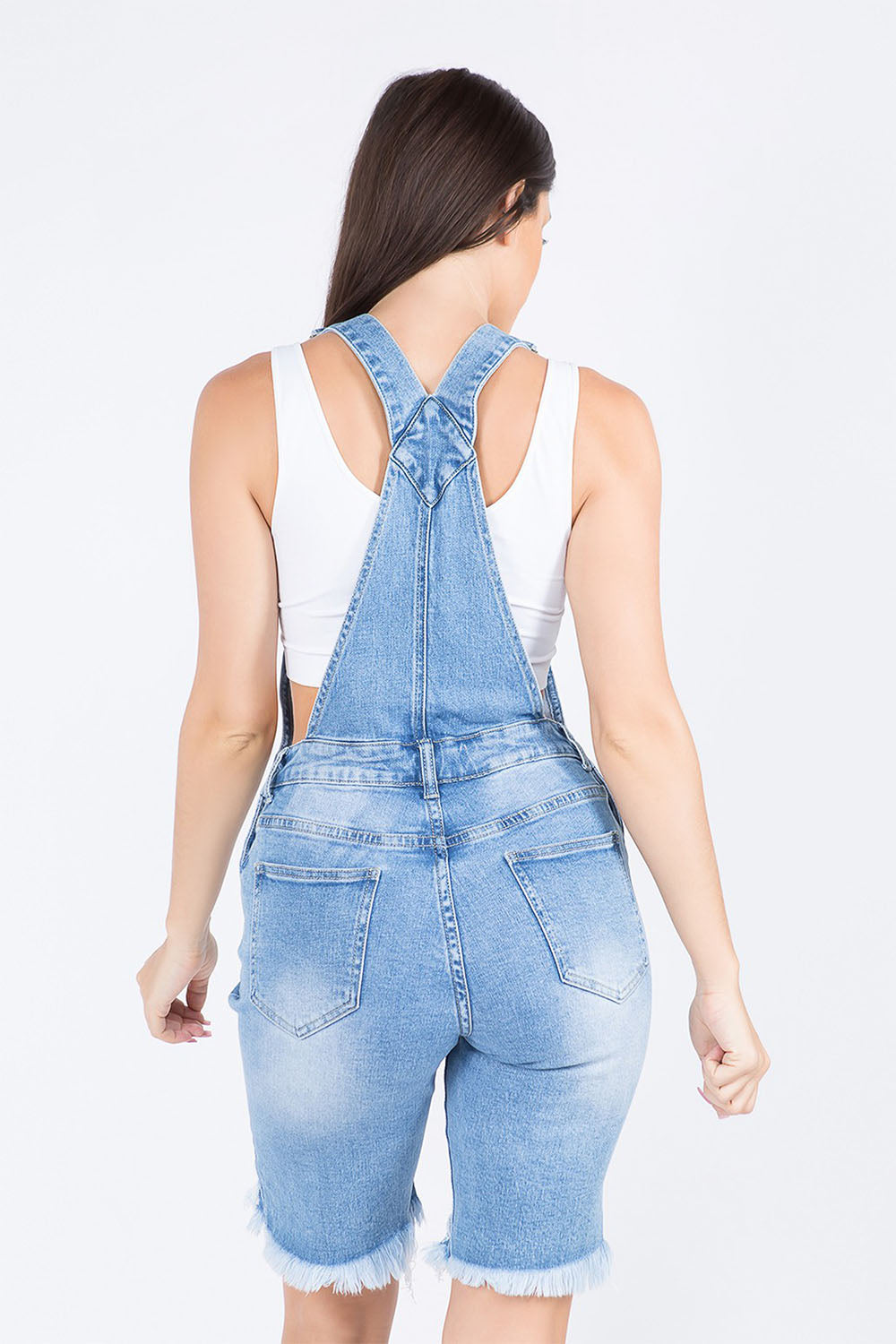 Women's Destroyed Denim Shorts Overalls
