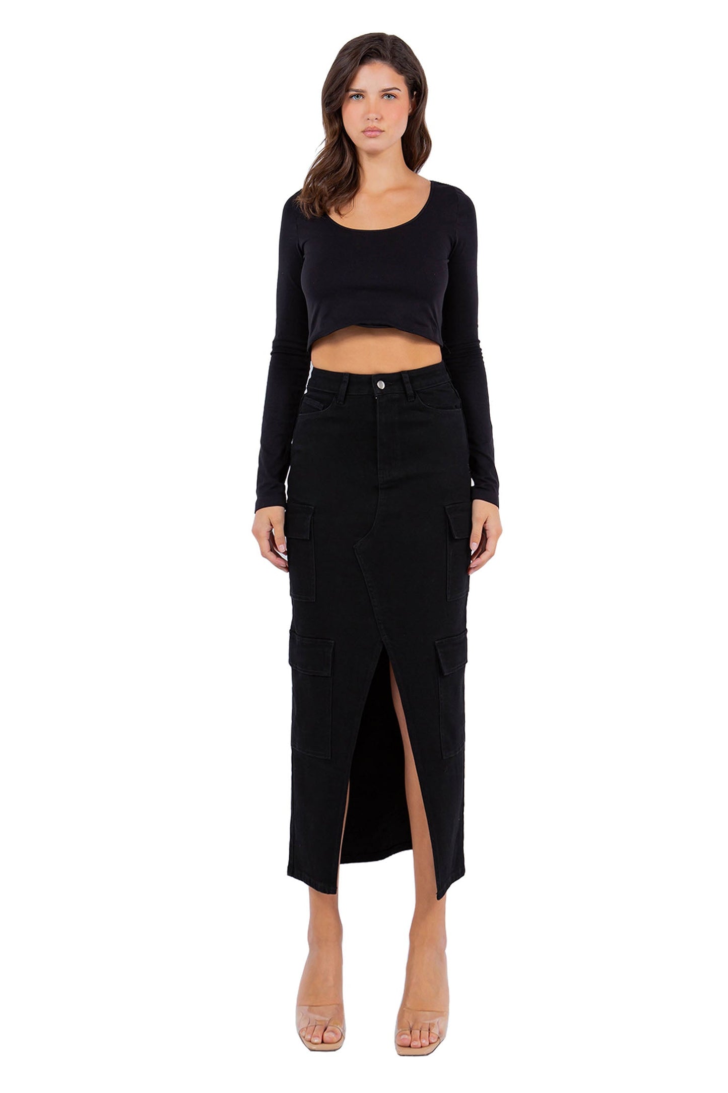 Women's High Waist Denim Cargo Skirt