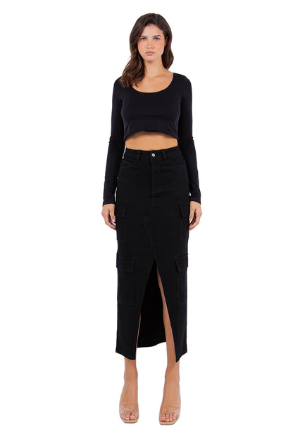 Women's High Waist Denim Cargo Skirt