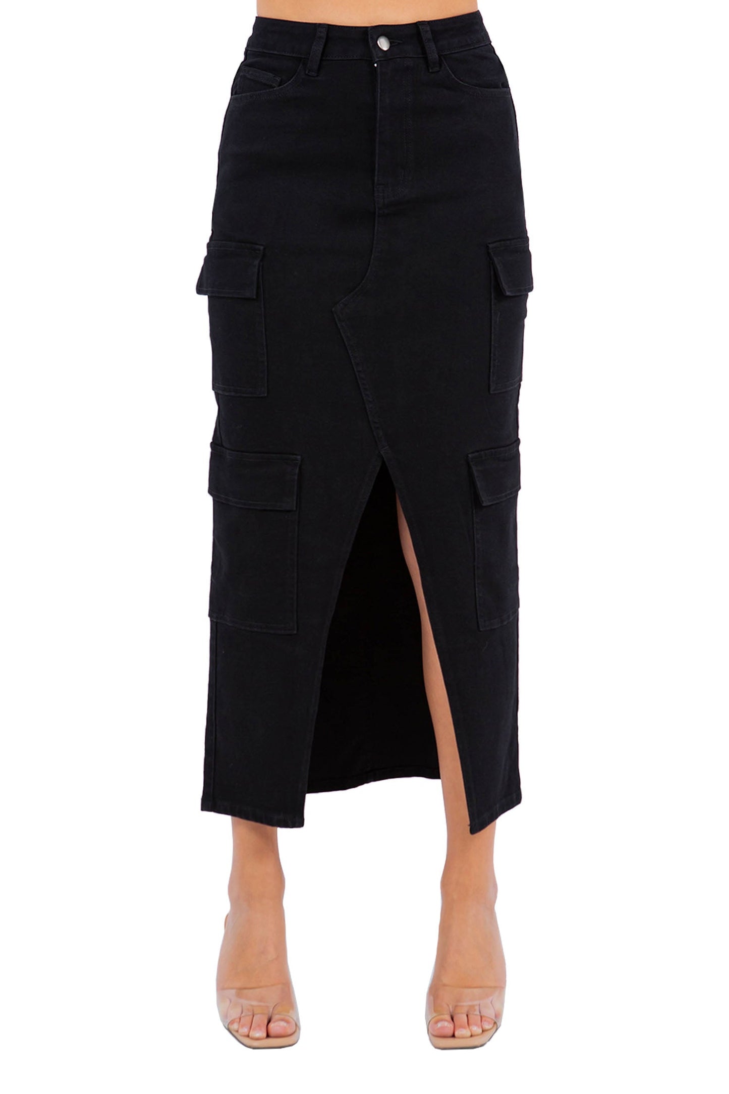 Women's High Waist Denim Cargo Skirt