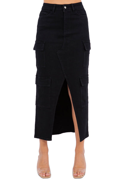 Women's High Waist Denim Cargo Skirt