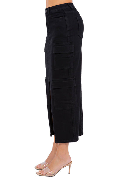 Women's High Waist Denim Cargo Skirt
