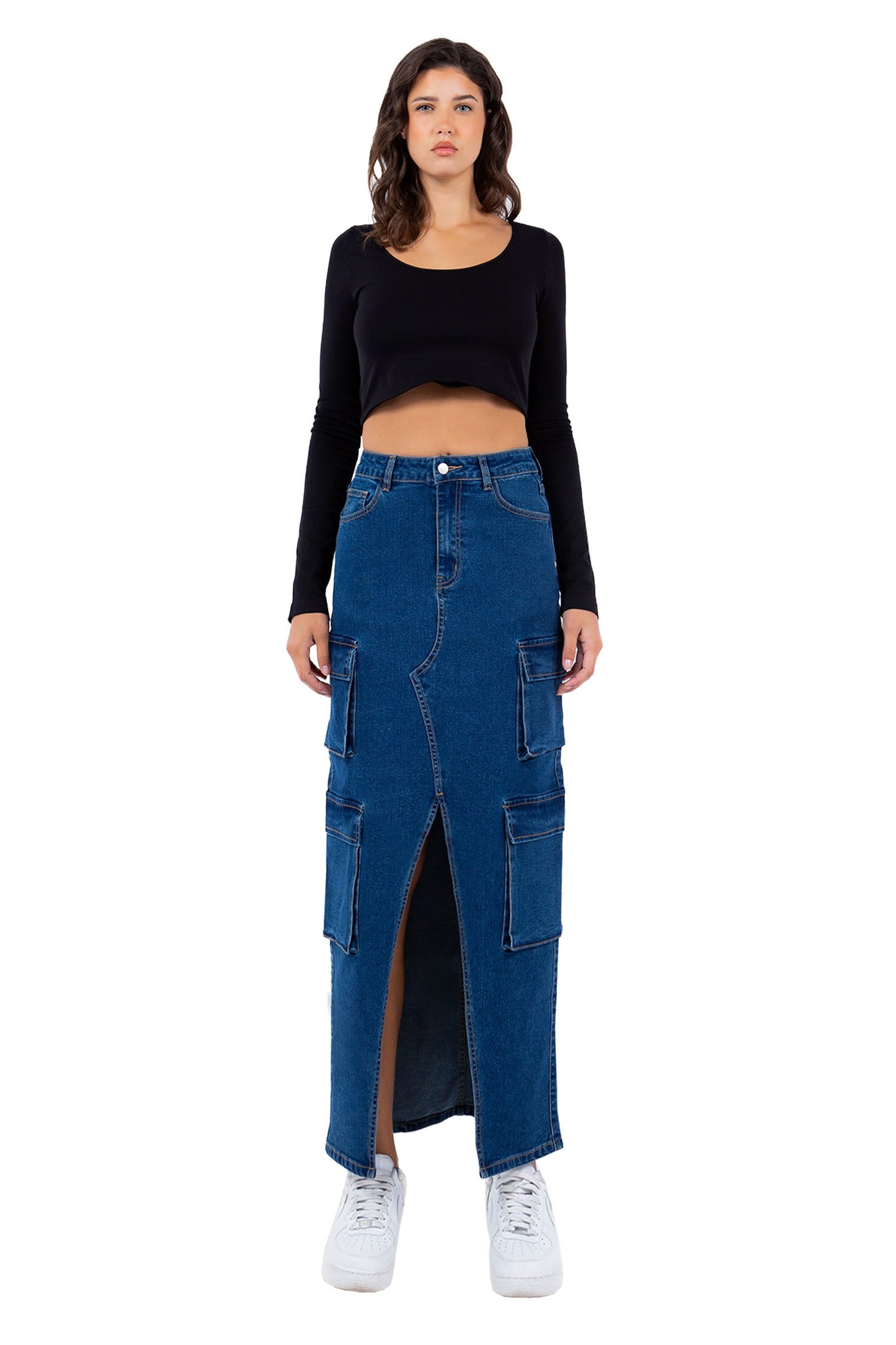 Women's High Waist Denim Cargo Skirt