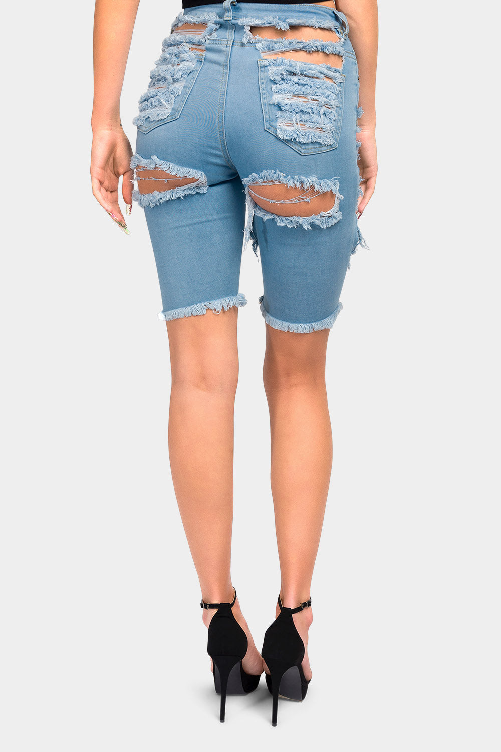 Extreme Distressed Skinny Bermuda Shorts