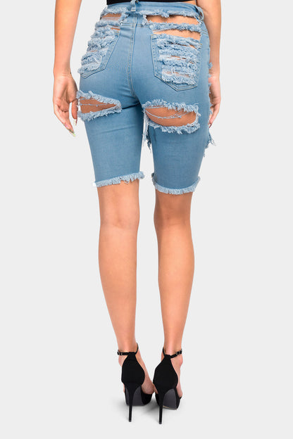 Extreme Distressed Skinny Bermuda Shorts