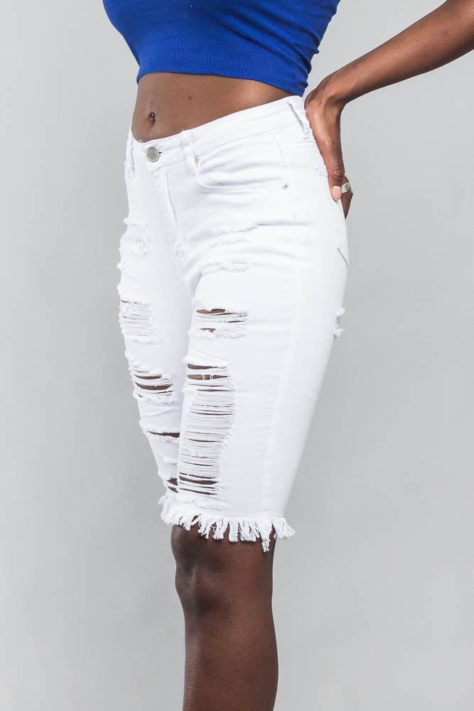 Double Sided Distressed Bermuda Shorts