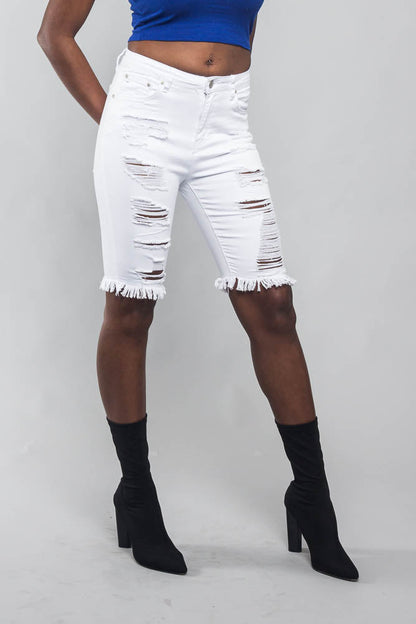 Double Sided Distressed Bermuda Shorts