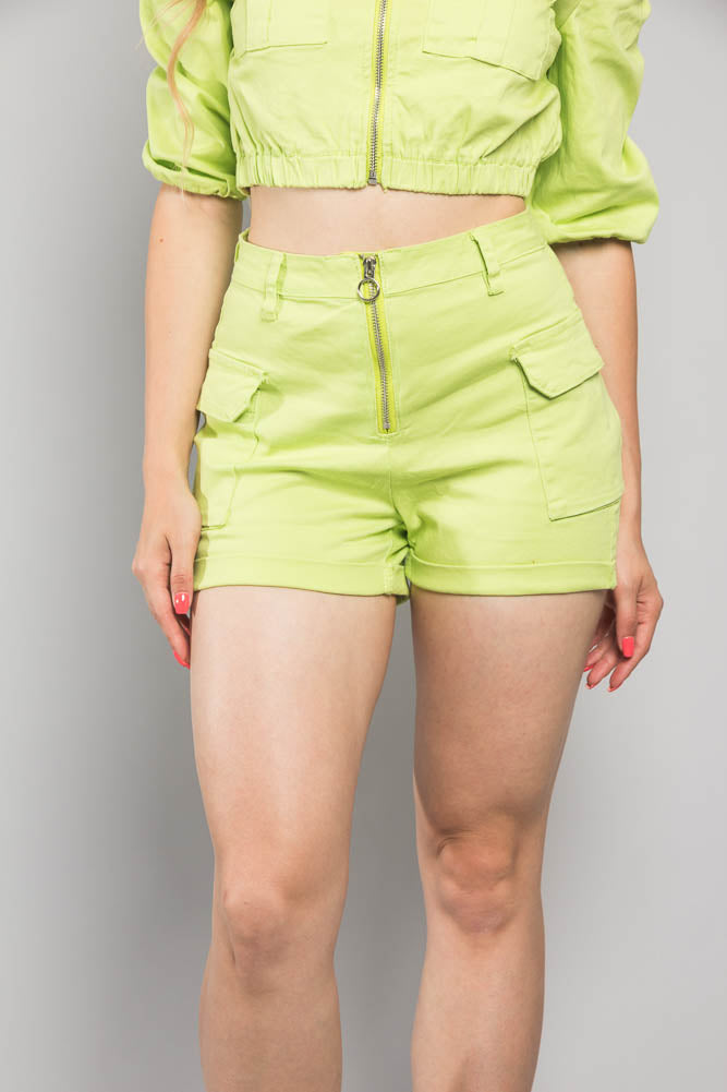High Rise Neon Cargo Shorts