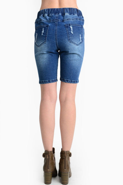 Women's Destroyed Denim Long Shorts