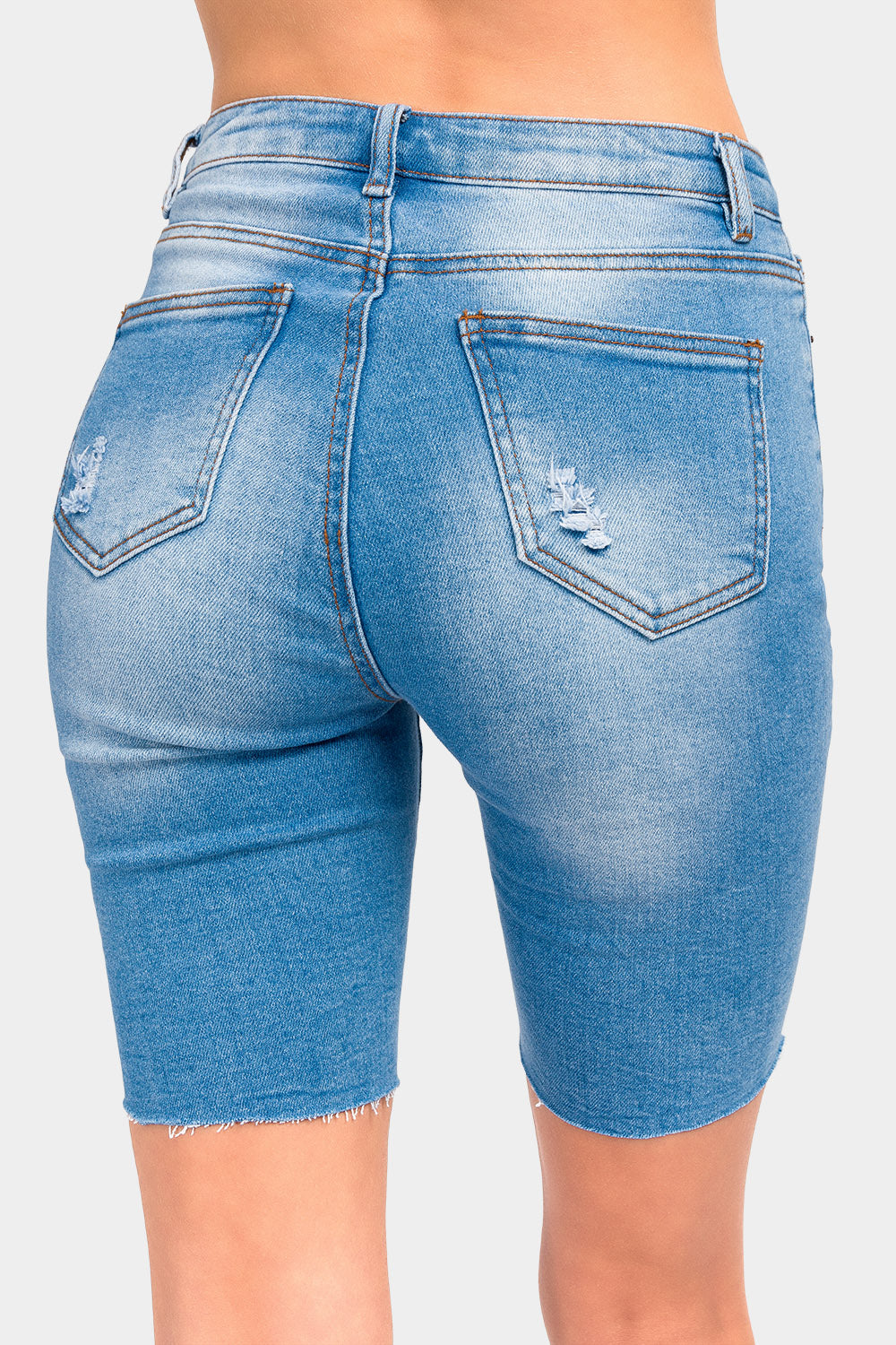 Distressed Skinny Denim Bermuda Shorts