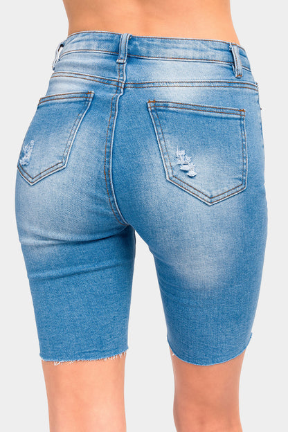 Distressed Skinny Denim Bermuda Shorts