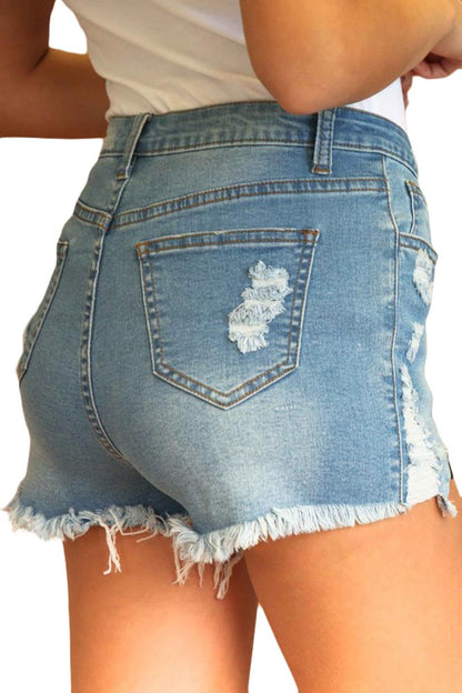 High Wasted Destroyed Zipper Shorts