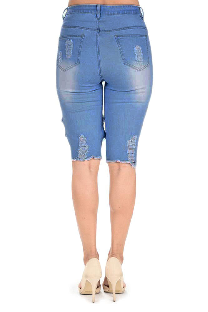 Women's Destroyed Denim Bermuda Shorts