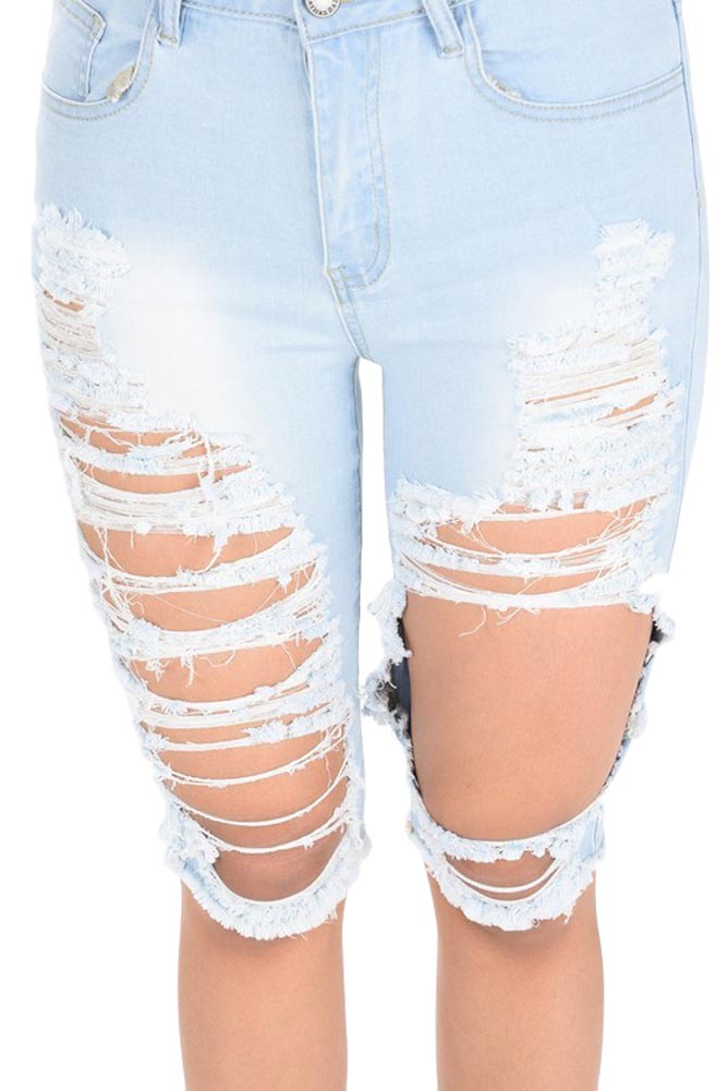 Women's Destroyed Denim Bermuda Shorts