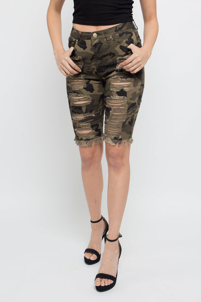 Double Sided Distressed Bermuda Shorts