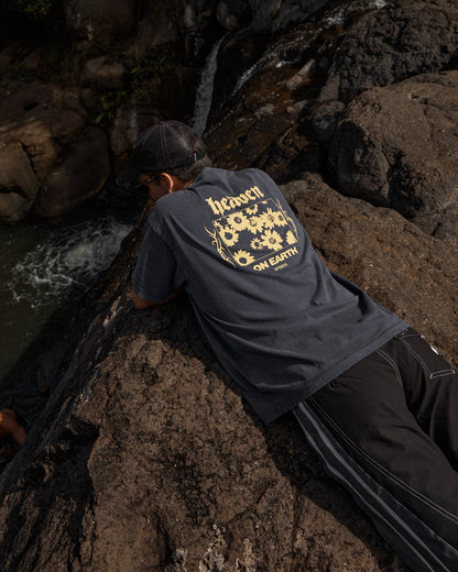 AFENDS Mens Heaven - Heavyweight Boxy Tee - Washed Deep Sea