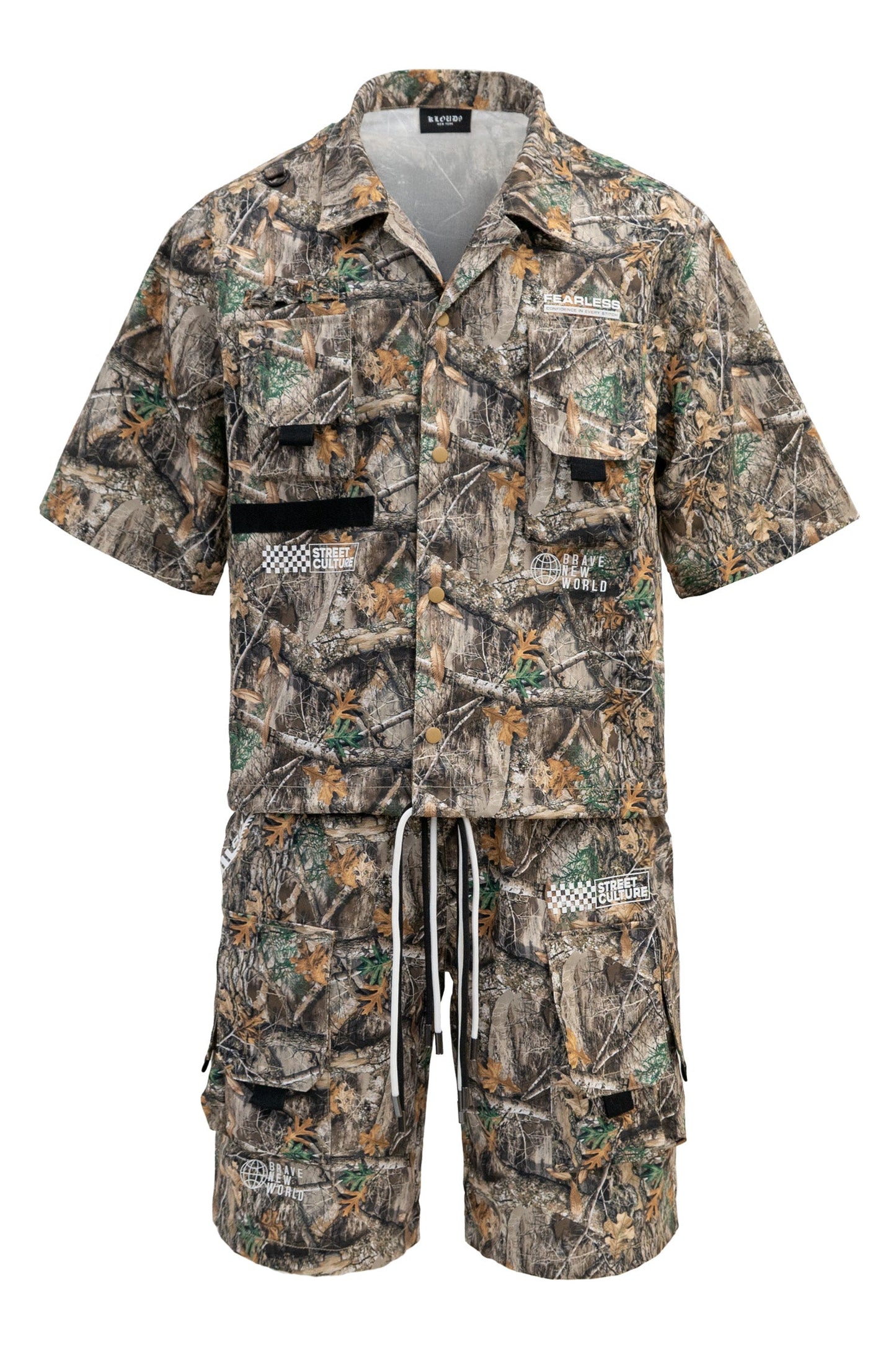 Men's Utility Camo Crop Over Shirt & Shorts Set