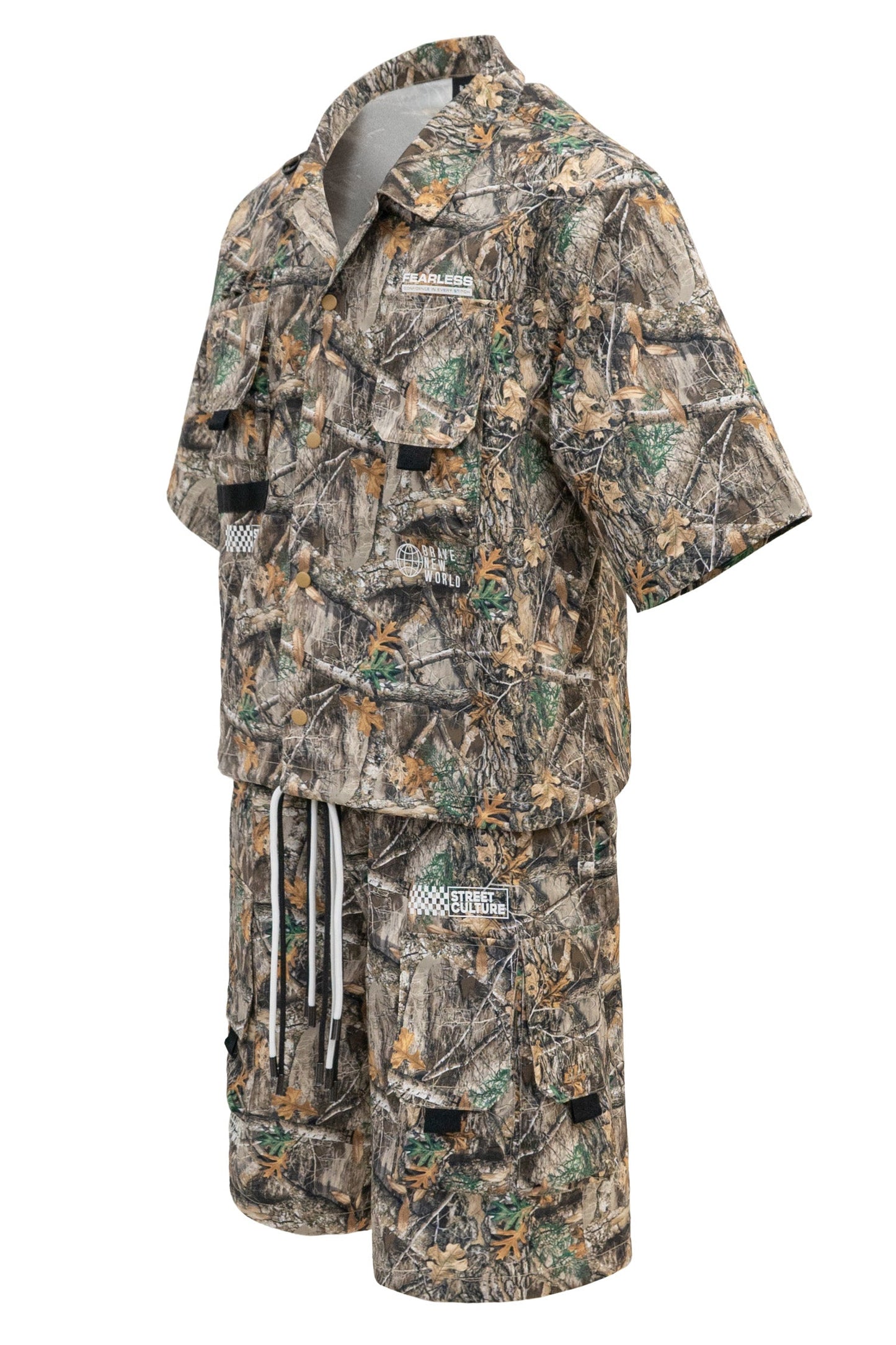 Men's Utility Camo Crop Over Shirt & Shorts Set