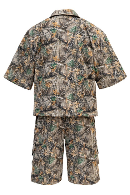 Men's Utility Camo Crop Over Shirt & Shorts Set