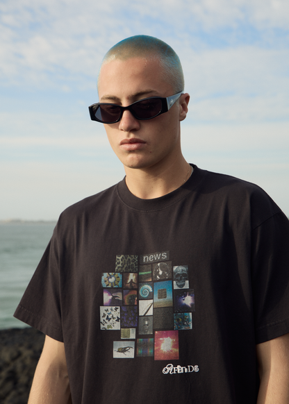 AFENDS Mens Framed - Boxy Tee - Stone Black