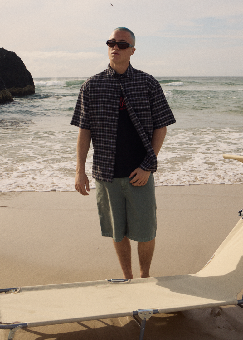 AFENDS Mens Lil C - Denim Baggy Short 22" - Washed Sycamore