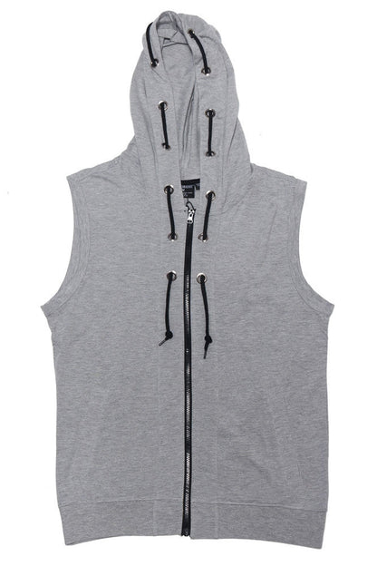 Eyelet Sleeveless Contrast Hoodie