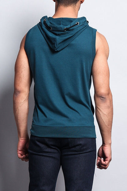 Eyelet Sleeveless Contrast Hoodie