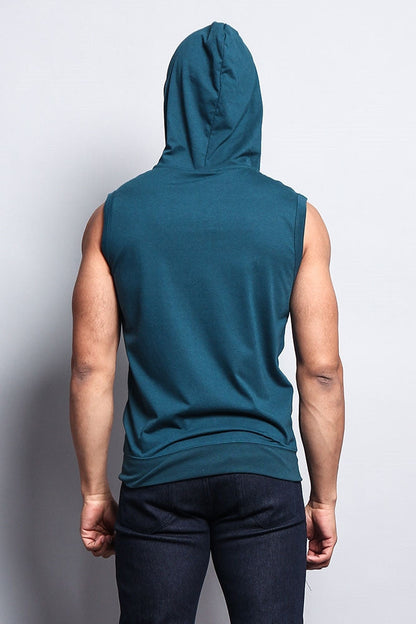 Eyelet Sleeveless Contrast Hoodie