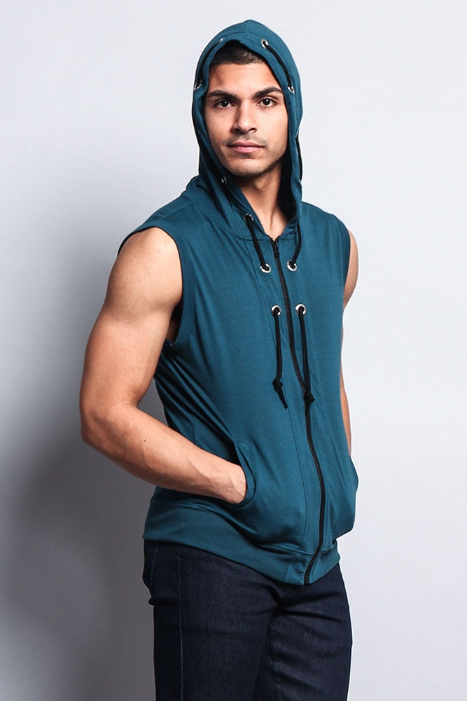 Eyelet Sleeveless Contrast Hoodie