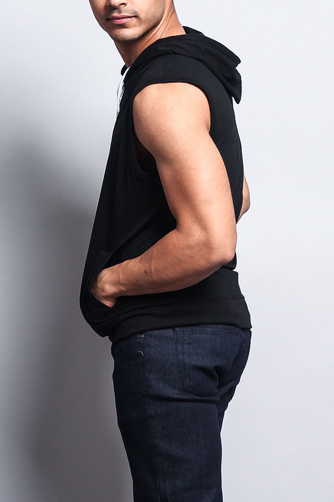 Eyelet Sleeveless Contrast Hoodie