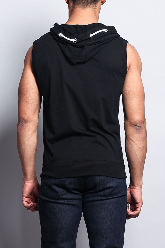 Eyelet Sleeveless Contrast Hoodie